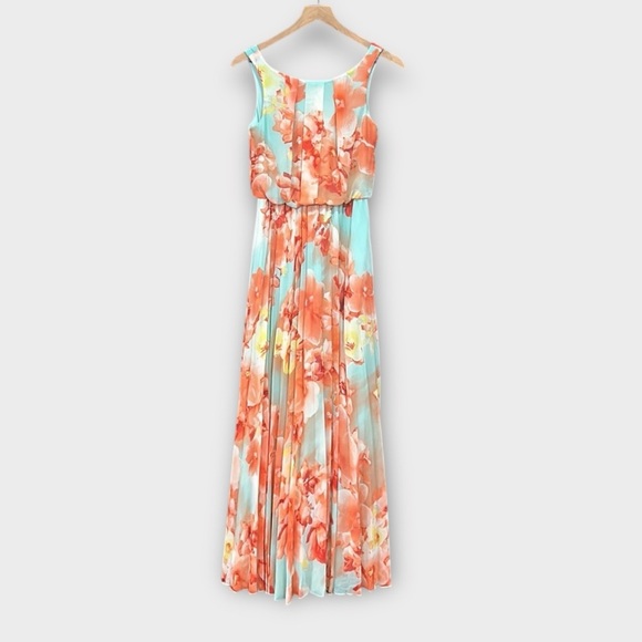 B. Darlin Floral-print Chiffon Pleated Sleeveless Maxi Dress Size 4 - Picture 3 of 12